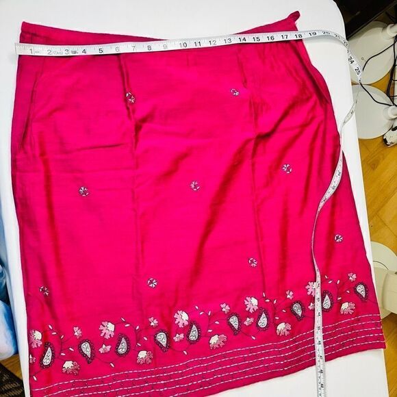 Amanda Smith Womens Midi Skirt Straight Cut Embraided Hem Hot Pink Large - Picture 8 of 9